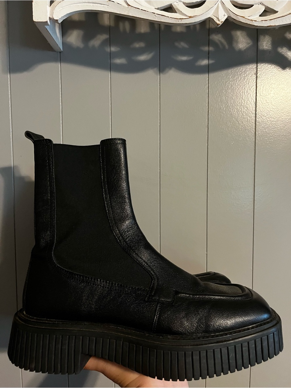 ASRA chunky black leather Chelsea boots